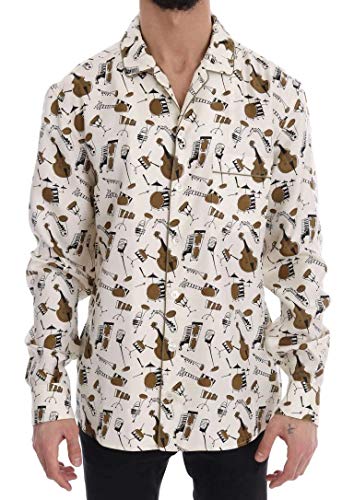 Dolce & Gabbana - Camisa Estampada de Jazz de Seda Blanca - Blanco - 50