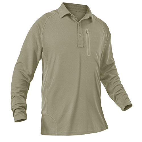 Donhobo - Polo de manga larga para hombre, ligero, transpirable, de secado rápido, para deportes al aire libre, senderismo, camping, pesca caqui L
