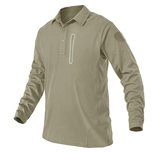 Donhobo - Polo de manga larga para hombre, ligero, transpirable, de secado rápido, para deportes al aire libre, senderismo, camping, pesca caqui L