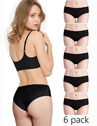 Donpapa Bragas para Mujer Pack sin Costuras Invisible Braguitas Microfibra Rayas Brief Bikini Culotte,Pack de 6 (Negro XS)