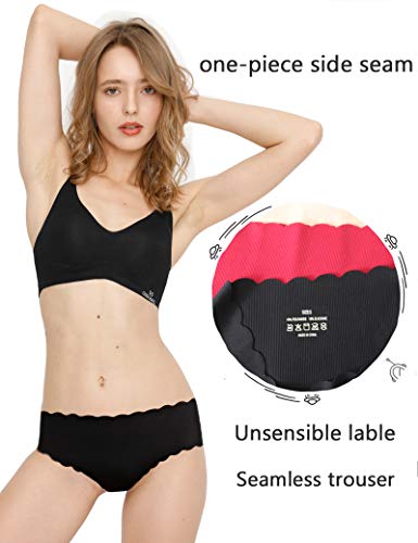 Donpapa Bragas para Mujer Pack sin Costuras Invisible Braguitas Microfibra Rayas Brief Bikini Culotte,Pack de 6 (Negro XS)