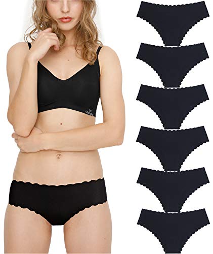 Donpapa Bragas para Mujer Pack sin Costuras Invisible Braguitas Microfibra Rayas Brief Bikini Culotte,Pack de 6 (Negro XS)