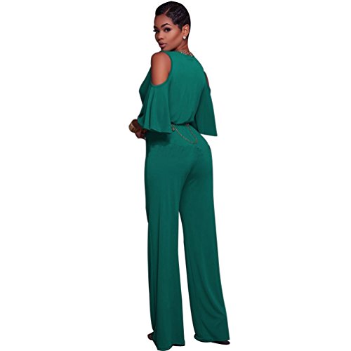 Dooxi Mujer Color Sólido Monos Cuello V Manga Corta Elegante Largo Jumpsuits Verde XL
