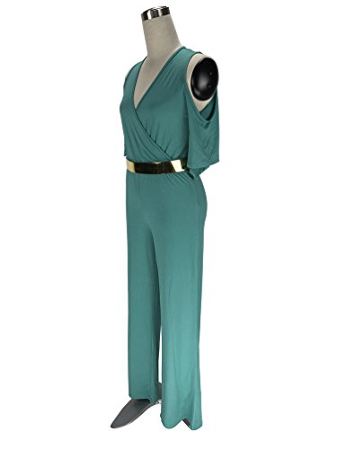 Dooxi Mujer Color Sólido Monos Cuello V Manga Corta Elegante Largo Jumpsuits Verde XL