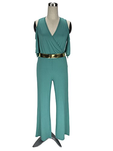 Dooxi Mujer Color Sólido Monos Cuello V Manga Corta Elegante Largo Jumpsuits Verde XL