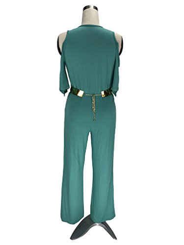 Dooxi Mujer Color Sólido Monos Cuello V Manga Corta Elegante Largo Jumpsuits Verde XL
