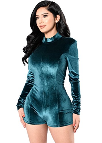 Dooxi Mujer Elegante Manga Larga Pantalones Siameses Clubwear Fiesta Bodycon Monos Azul Eléctrico L