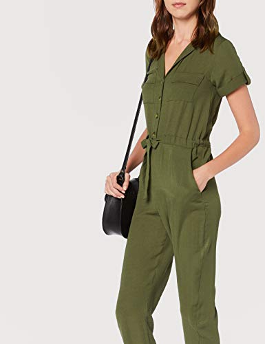 Dorothy Perkins Linen Ultility Jumpsuit Mono, Verde (Khaki 843), 40 (Talla del Fabricante: 12) para Mujer
