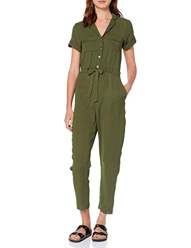 Dorothy Perkins Linen Ultility Jumpsuit Mono, Verde (Khaki 843), 40 (Talla del Fabricante: 12) para Mujer