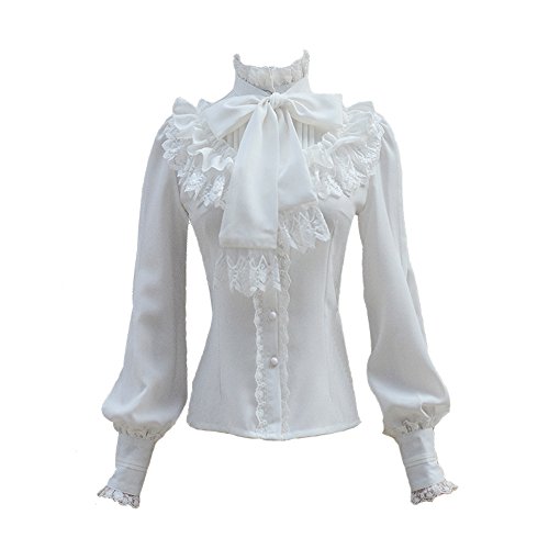 Double Villages Falda Plisada con Volados de Gasa Blusa para Mujer Blusa Lolita Victoriana Retro Blusa (XL)