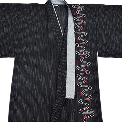 Double Villages - Yukata, kimono, túnica japonesa para hombre, pijama, albornoz negro B L