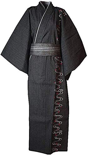 Double Villages - Yukata, kimono, túnica japonesa para hombre, pijama, albornoz negro B L
