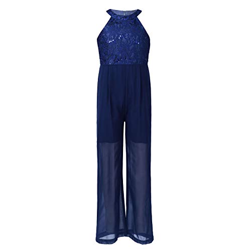 dPois Monos sin Mangas para Niñas Verano Monos Petos Pantalones Largos Monos Elegante Fiesta Boda Chica Azul Marino 15-16 años