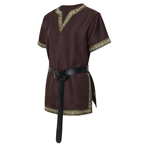 dream cosplay Túnica Medieval Traje Caballero Viking Guerrero Camiseta marrón,Grande