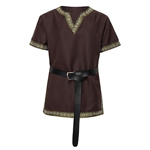 dream cosplay Túnica Medieval Traje Caballero Viking Guerrero Camiseta marrón,Grande