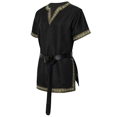 dream cosplay Túnica Medieval Traje Caballero Viking Guerrero Camiseta Negro,Grande