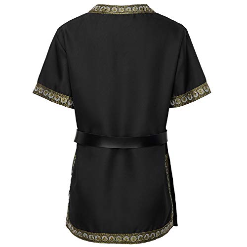 dream cosplay Túnica Medieval Traje Caballero Viking Guerrero Camiseta Negro,Grande
