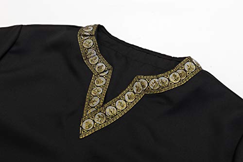 dream cosplay Túnica Medieval Traje Caballero Viking Guerrero Camiseta Negro,Grande