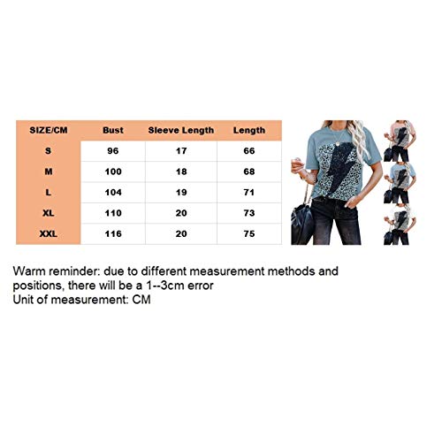 DREAMING-Camiseta de Manga Corta con Cuello Redondo y Estampado de relámpago de Leopardo para Mujer de Primavera y Verano XL