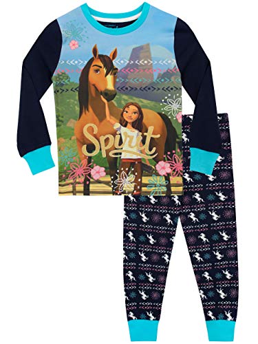 DreamWorks Pijamas de Manga Larga para niñas Spirit Riding Free Ajuste Ceñido Azul 9-10 Años