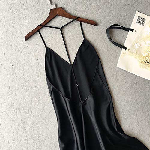 DressLksnf Mujeres Sexy Satén Ropa de Dormir Babydoll Lencería Camisón Pijamas,Pijama Camisón de Raso con Espalda Abierta Sin Almohadilla para El Pecho