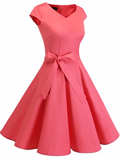DRESSTELLS Mujer Vestido Corto Mujer Retro Años 50 Vintage Vestido de Cóctel Pink XS