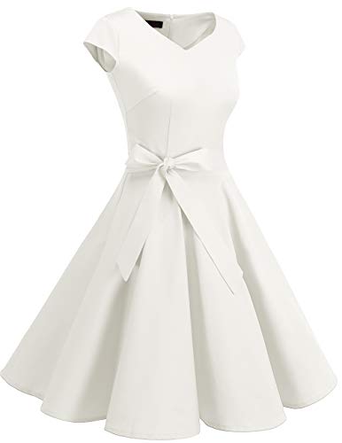 DRESSTELLS - Vestido de cóctel para mujer, estilo vintage de los años 50, estilo rockabilly blanco XL