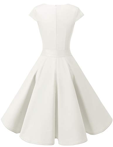 DRESSTELLS - Vestido de cóctel para mujer, estilo vintage de los años 50, estilo rockabilly blanco XL