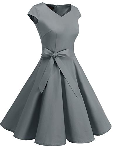 DRESSTELLS - Vestido de cóctel para mujer, estilo vintage de los años 50, estilo rockabilly gris M-36/38/40