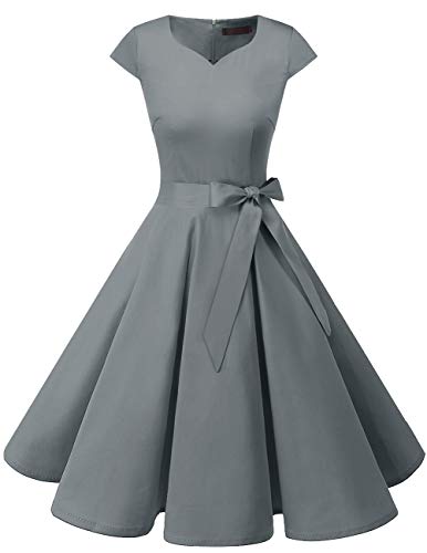 DRESSTELLS - Vestido de cóctel para mujer, estilo vintage de los años 50, estilo rockabilly gris M-36/38/40