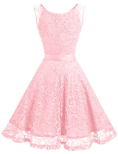 Dressystar Vestido Fiesta Corto Flor Encaje Elegante Mujer Sin Mangas para Dama De Honor Rosa Clara XL