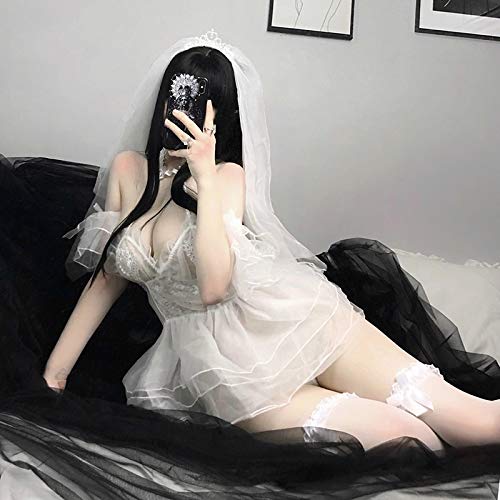 DSGTR Ropa de Dormir Sexy para Mujer Ropa de Dormir camisón lencería de Encaje Ropa de Dormir Vestido de Noche Babydoll lencería Sexy Japonesa Damas Novia Cosplay Uniforme mucama seducción rincón er