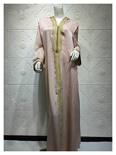 DSJTCH Dubai Árabe Musulmán Abaya Vestido para Mujeres Fall 2020 Champagne Marruecos Marroquí Kaftan Capucha Robe Turco Islámico Jalabiya (Color : Champagne Abaya, Size : Large)