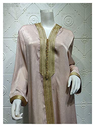 DSJTCH Dubai Árabe Musulmán Abaya Vestido para Mujeres Fall 2020 Champagne Marruecos Marroquí Kaftan Capucha Robe Turco Islámico Jalabiya (Color : Champagne Abaya, Size : Large)
