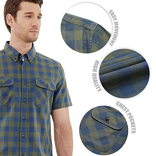Dubinik® - Camisa de franela a cuadros para hombre, manga larga, corte normal, para tiempo libre verde cuadros L