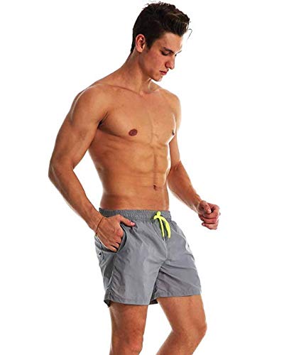 Ducomi Ben Bañador Hombre - Pantalones Cortos de Natación con Tres Bolsillos - Shorts con Forro Interior, Elásticos y Secado Rápido. Boxeador para Natación, Voley Playa y Surf (Grey, XL)