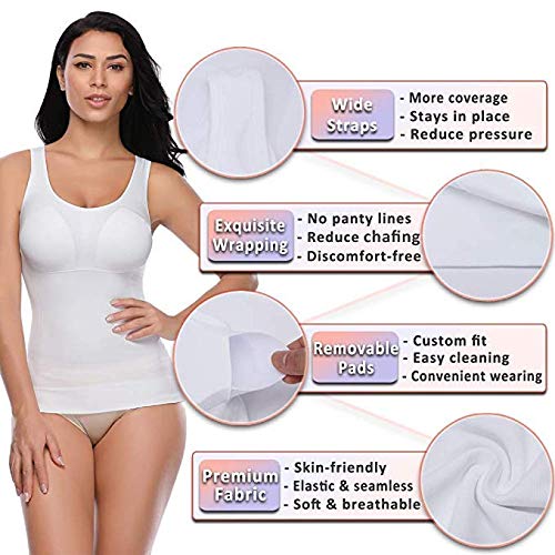 DUCOMISHAPER Camiseta sin Mangas de Ropa Interior para Mujer - Camisa Interior Adelgazante 3 en 1 Modelado Push Up - Fajas con Copas Extraíbles - Moldeadora Transpirable e Invisible (S, Blanco)