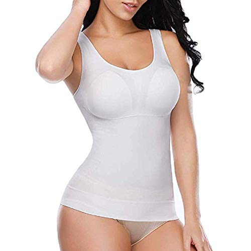 DUCOMISHAPER Camiseta sin Mangas de Ropa Interior para Mujer - Camisa Interior Adelgazante 3 en 1 Modelado Push Up - Fajas con Copas Extraíbles - Moldeadora Transpirable e Invisible (S, Blanco)