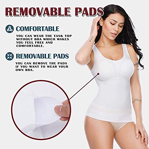 DUCOMISHAPER Camiseta sin Mangas de Ropa Interior para Mujer - Camisa Interior Adelgazante 3 en 1 Modelado Push Up - Fajas con Copas Extraíbles - Moldeadora Transpirable e Invisible (S, Blanco)