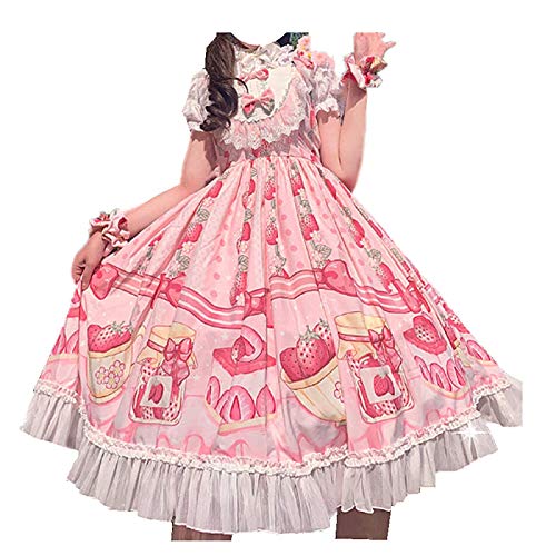 Dulce Lolita Vestido JSK Vestido Verano Fresa Pastel Vestido Kawaii Japón Cos Vestido para Mujer