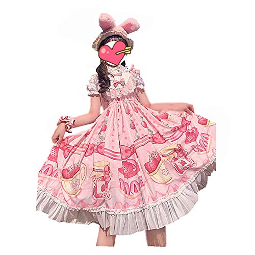 Dulce Lolita Vestido JSK Vestido Verano Fresa Pastel Vestido Kawaii Japón Cos Vestido para Mujer