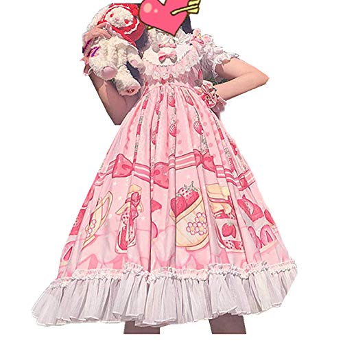 Dulce Lolita Vestido JSK Vestido Verano Fresa Pastel Vestido Kawaii Japón Cos Vestido para Mujer