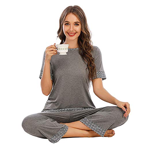 DUOMI Pijamas de Mujer, Pijamas Sueltos Suaves, Pijamas de otoño e Invierno, Pijamas de Manga Corta