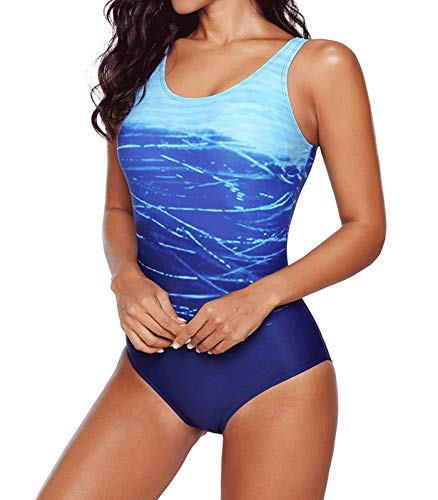 DURINM Bañador Mujer Sexy Trajes de baño de Una Pieza Bañador Flores Halter con Espalda Vendaje Monokini Verano Vacaciones Playa