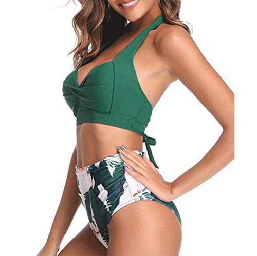 DURINM Conjunto De Bikini de Mujer Traje de Baño 2 Piezas de Cuello Halter Traje de Baño de Estampado Floral de Cintura Alta para el Verano