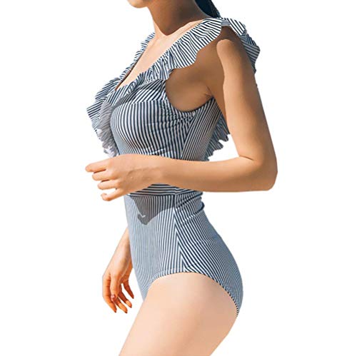 DURINM Traje De Baño Sexy Mujer Una Pieza Moda Monokini Push Up Brasileño Rayas Floral Impresión Baño Bañador Traje Bikini Bañadores De Mujer Ropa de Baño (S)