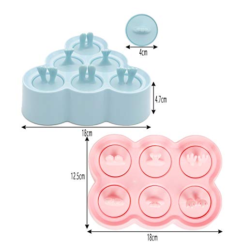 DXIA Molde para Helados, Mini Molde de Paleta de Silicona de 6 Agujeros, Polos Libre de BPA y Reutilizable, DIY Molde Popular para Niños, para Hacer Helados, Bricolaje, Yogurt, etc (Azul)