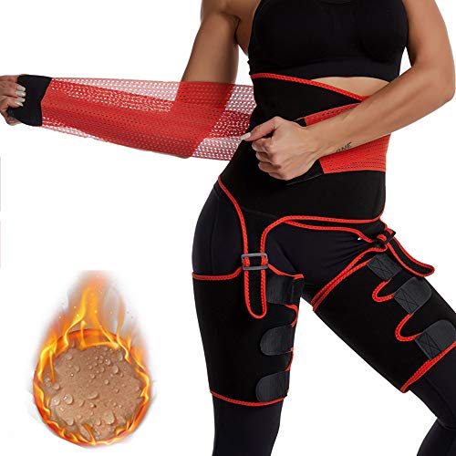 DZGN Entrenador de Cintura Alta del Muslo, Nuevo 3-en-1 de Neopreno de Cintura Alta del Muslo, Sudor Cintura del Abrigo del Muslo Delgado con Sauna Traje Efecto, para Las Mujeres,Rojo,XL