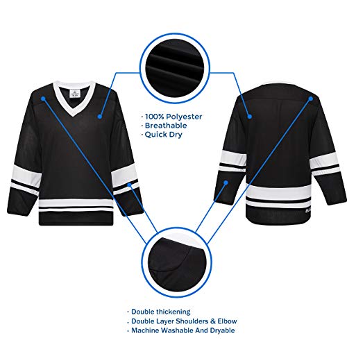 EALER H400 Series - Jersey de práctica de hockey sobre hielo en blanco para hombres y niños, para adultos y jóvenes - negro - Medium