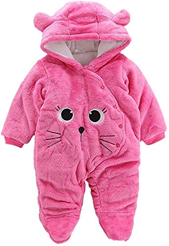 Eastery - Mono de peluche unisex para bebés de 0 a 12 meses, de terciopelo, estilo sencillo, de dibujos animados de gato, mono de lactancia para bebés, pijamas de invierno Rosa hot pink 12 meses